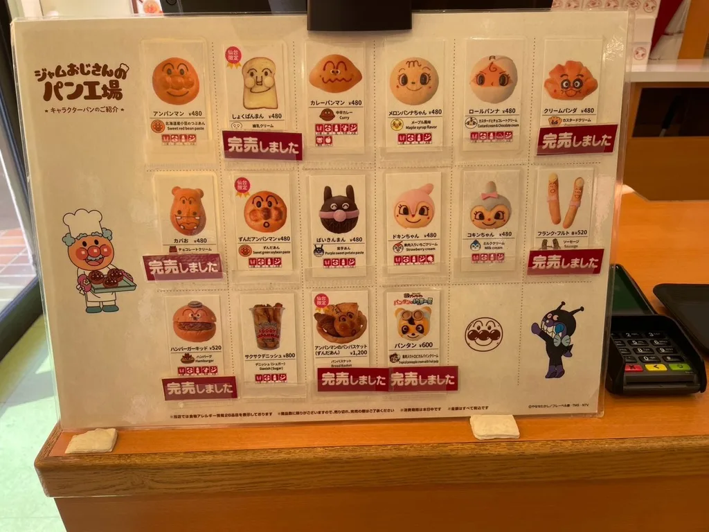 ジャムおじさんのパン工場のキャラクターパン紹介ボード